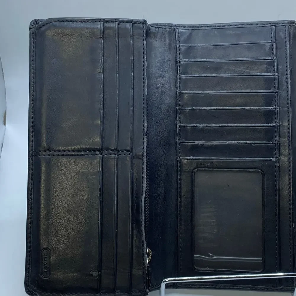 Y2K‎ Coach Soho Buckle Front Black Signature Canvas Wallet Trifold Authentic